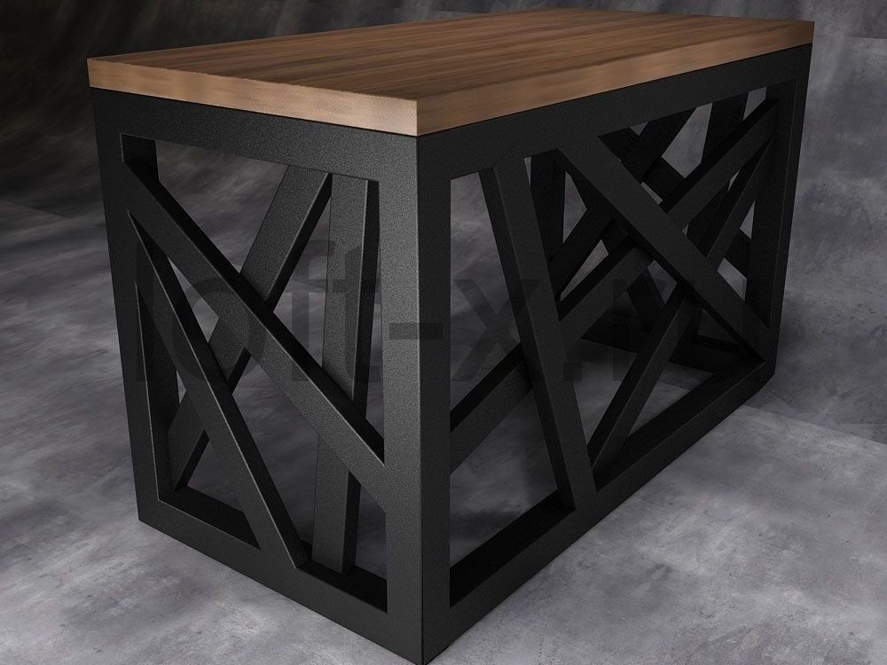 Estrutura de mesa industrial com base metálica reforçada, exemplo de como fazer móveis de metalon com design moderno e resistente.